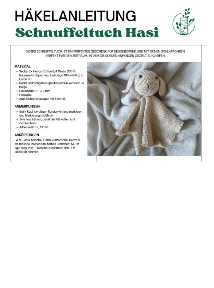 Häkelanleitung Schnuffeltuch Hasi