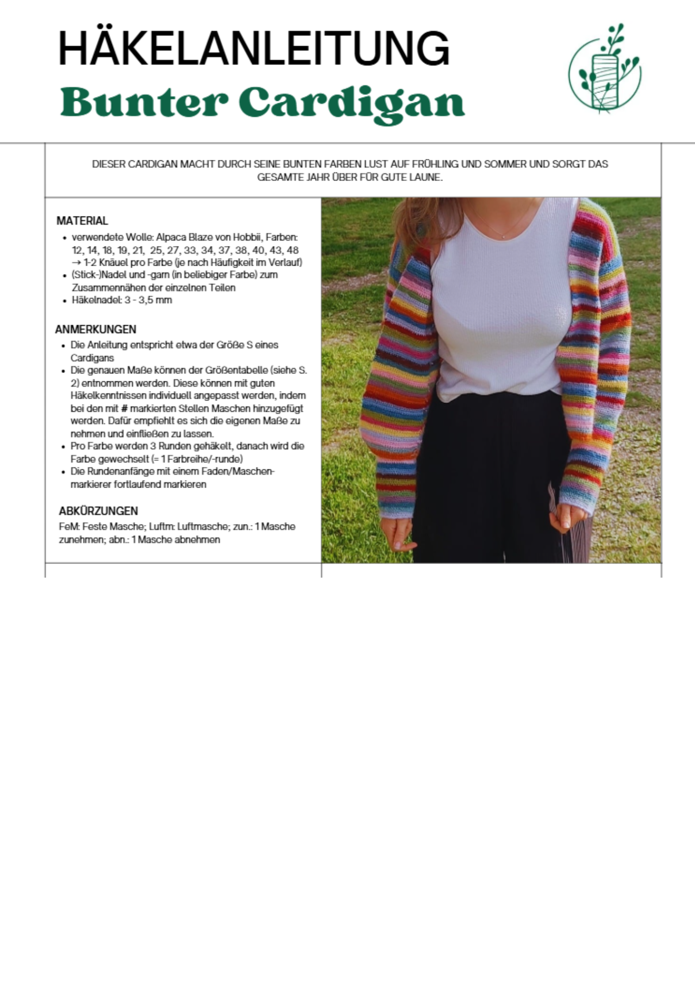 Häkelanleitung Bunter Cardigan
